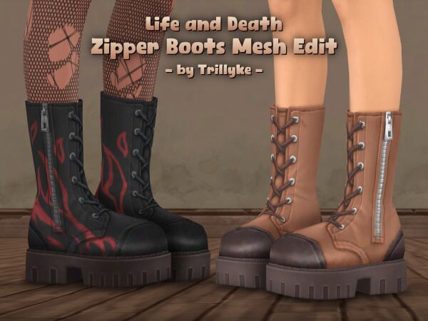 Life And Death Zipper Boots Mesh Edit By Trillyke Sims 4 CC