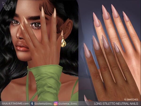 Stunning Long Stiletto Neutral Nails Sims 4 CC