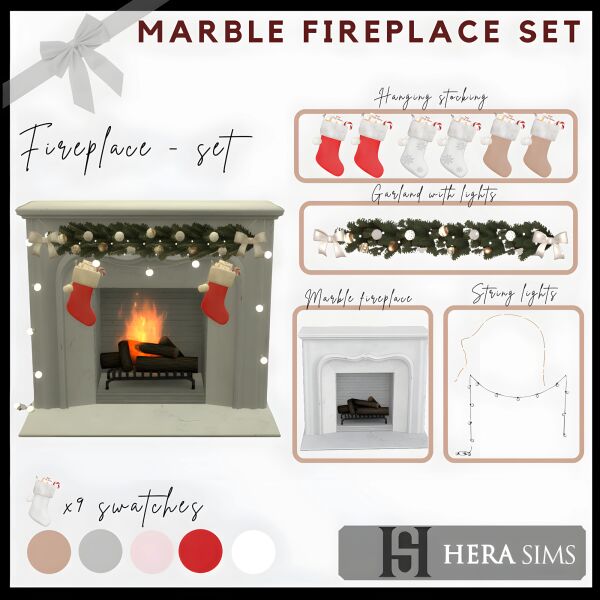 Elegant Marble Fireplace Set Sims 4 CC