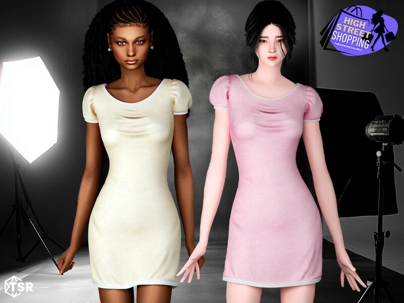 Charming Short Dress with Puff Sleeves Sims 4 CC