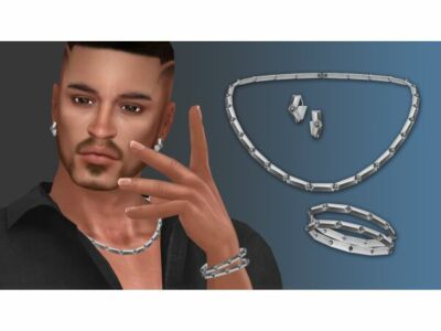 Stylish Men’s Faceted Link Jewelry Set Sims 4 CC