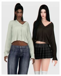 Stylish Off Shoulder Knitted Cardigan Sims 4 CC