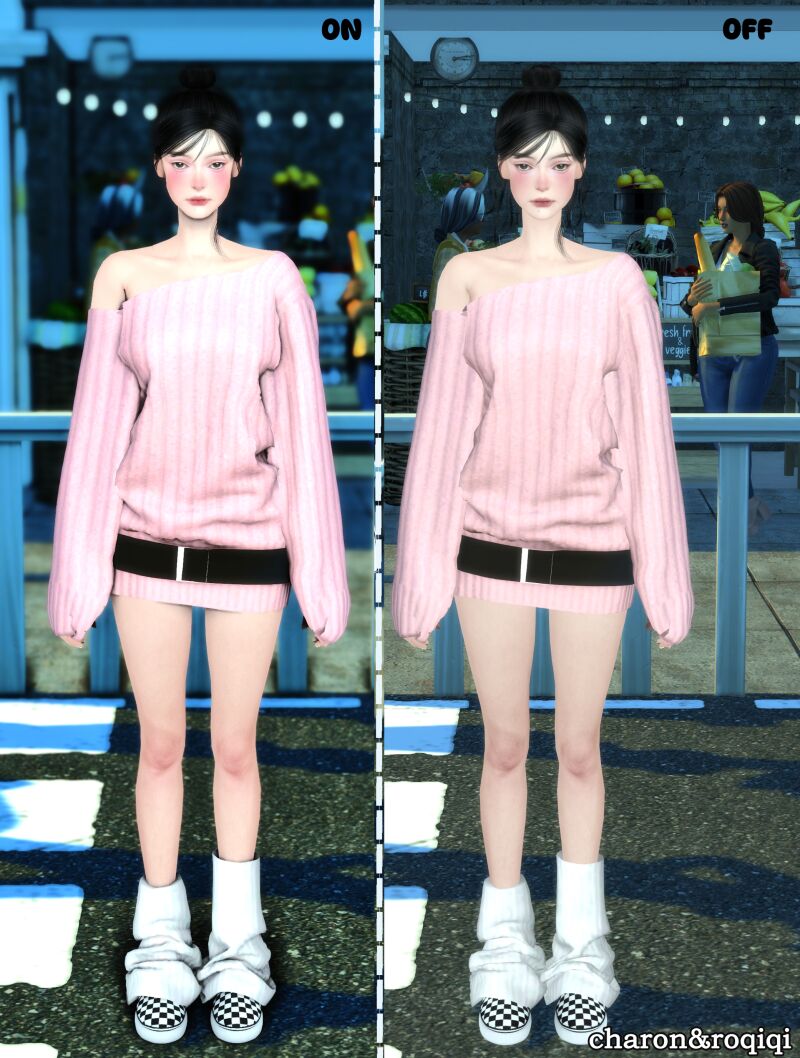 sims 4 cc off shoulder sweater suit by charon roqiqi 3