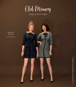 Elegant Ribbon Dress from Old Money Collection Sims 4 CC