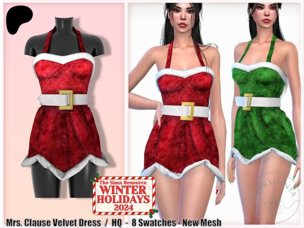 Christmas Elegance: Mrs. Clause Velvet Dress Sims 4 CC