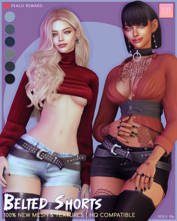 Stylish Peach Belted Shorts Sims 4 CC