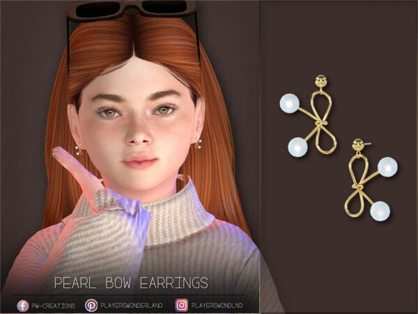 Adorable Pearl Bow Earrings for Kids Sims 4 CC