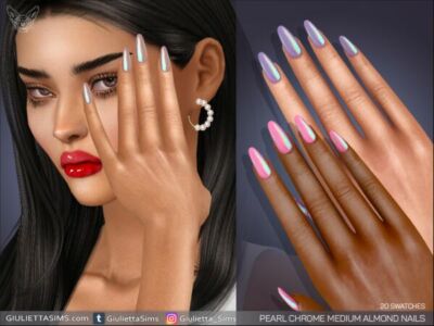 Pearl Chrome Medium Almond Nails Sims 4 CC