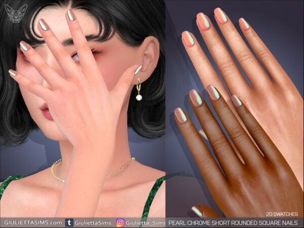 Pearl Chrome Short Rounded Square Nails Sims 4 CC