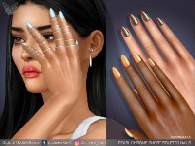 Stunning Pearl Chrome Short Stiletto Nails Sims 4 CC