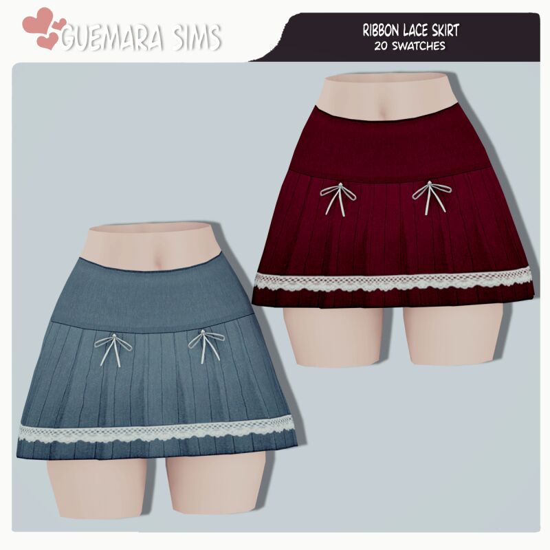 sims 4 cc ribbon lace skirt by guemara 2