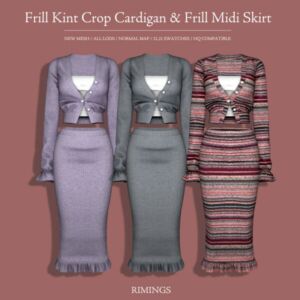 Frill Knit Crop Cardigan & Midi Skirt Sims 4 CC