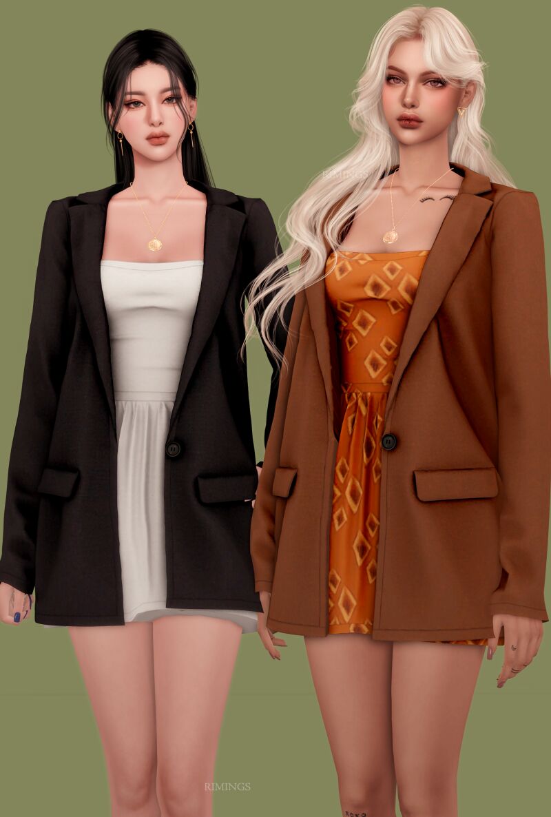 sims 4 cc rimings oversized blazer tube top dress gold medal necklace 3