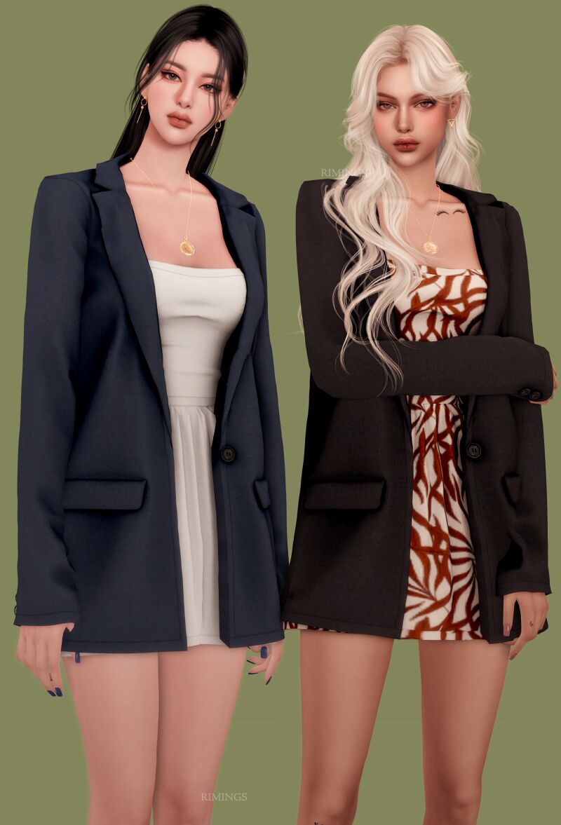 sims 4 cc rimings oversized blazer tube top dress gold medal necklace 4