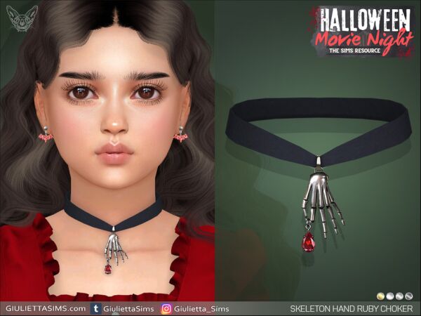 Skeleton Ruby Hand Choker for Kids Sims 4 CC