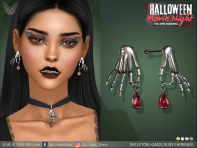 Skeleton Ruby Hands Earrings Sims 4 CC