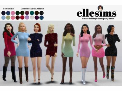 Sparkly Long-Sleeved Short Dress By Ellesiims Sims 4 CC