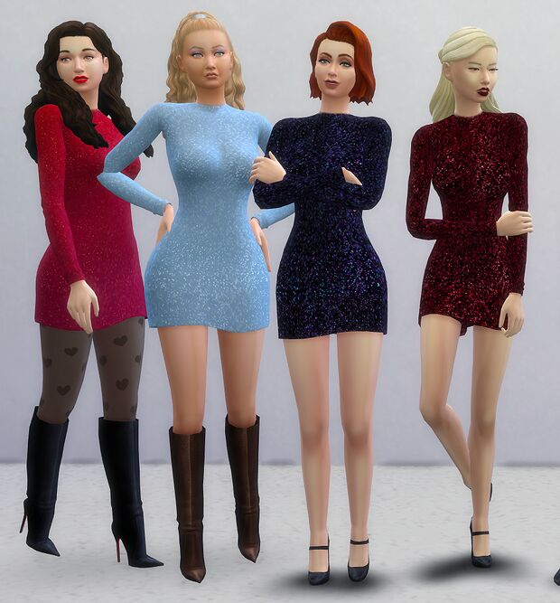 sims 4 cc sparkly long sleeved short dress by ellesiims 2