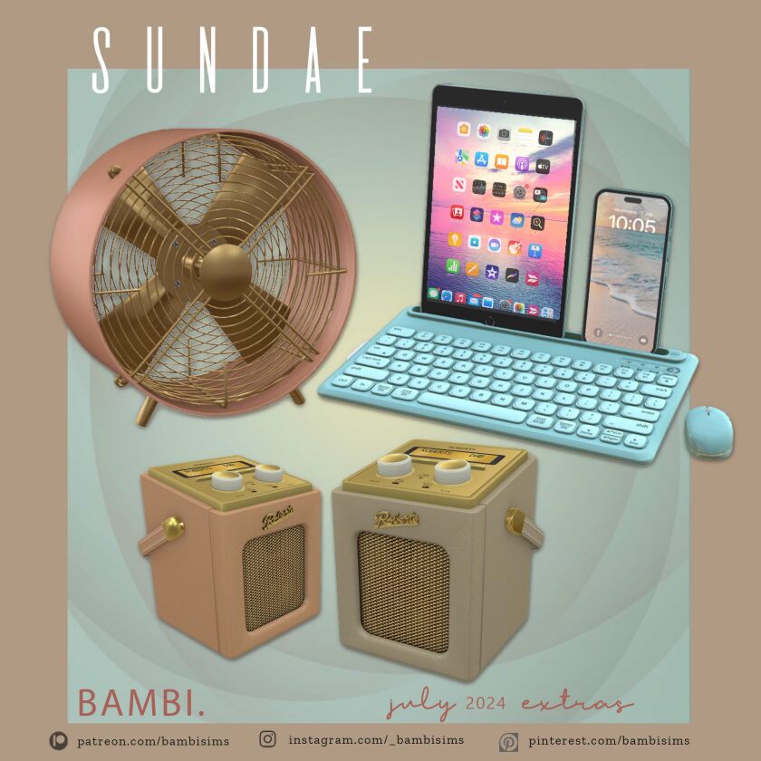 Bamboo Fan and Bluetooth Keyboard Set Sims 4 CC