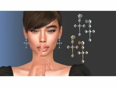 Tini Cross Earrings With Crystals Sims 4 CC