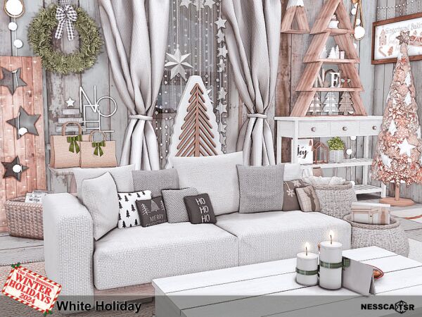 White Holiday Living Room Sims 4 CC