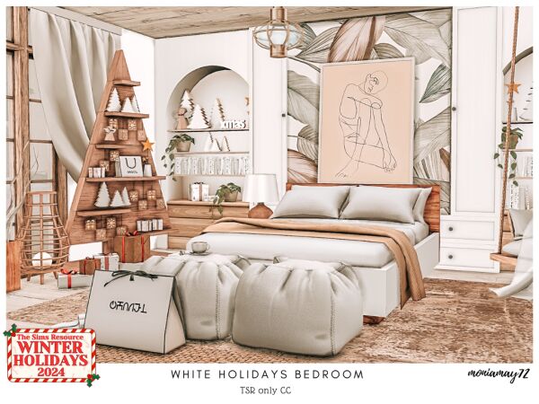 White Holidays Bedroom Sims 4 CC