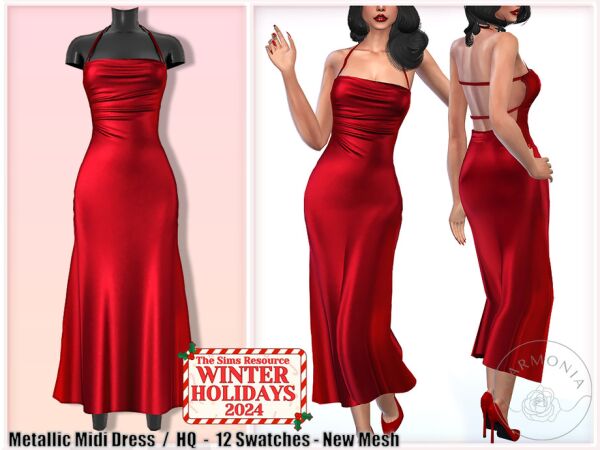 Stunning Metallic Midi Dress for Winter 2024 Sims 4 CC