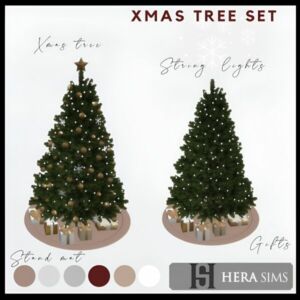 Festive Xmas Tree Set with Lights and Ornaments Sims 4 CC