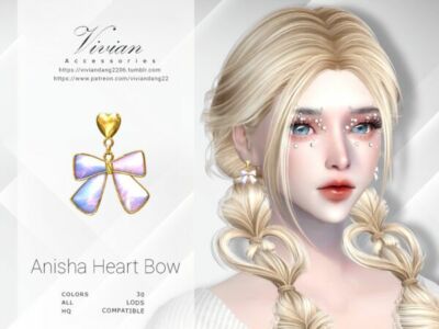 Anisha Heart Bow Earrings by VivianDang Sims 4 CC