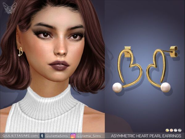 Asymmetric Heart Pearl Earrings Sims 4 CC