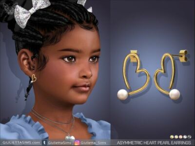 Asymmetric Heart Pearl Earrings For Kids Sims 4 CC