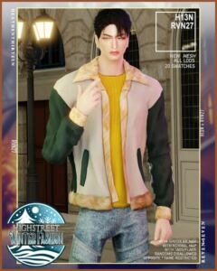 Aviator Shearling Collar Cuffs Leather Fur Edge Jacket Sims 4 CC