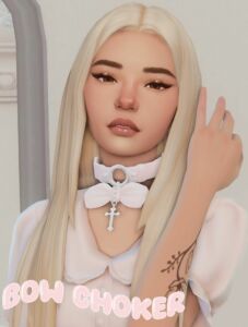 Stylish Bow Cross Choker Sims 4 CC