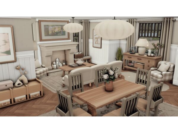 Bright Family Room with Dining Table Sims 4 CC