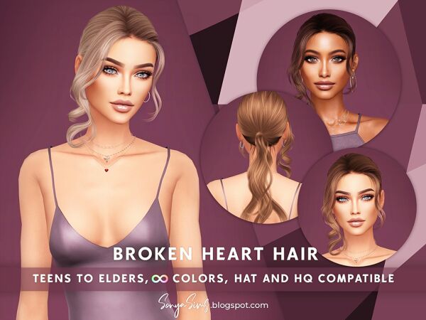 Stunning Broken Heart Hair for Sims Sims 4 CC