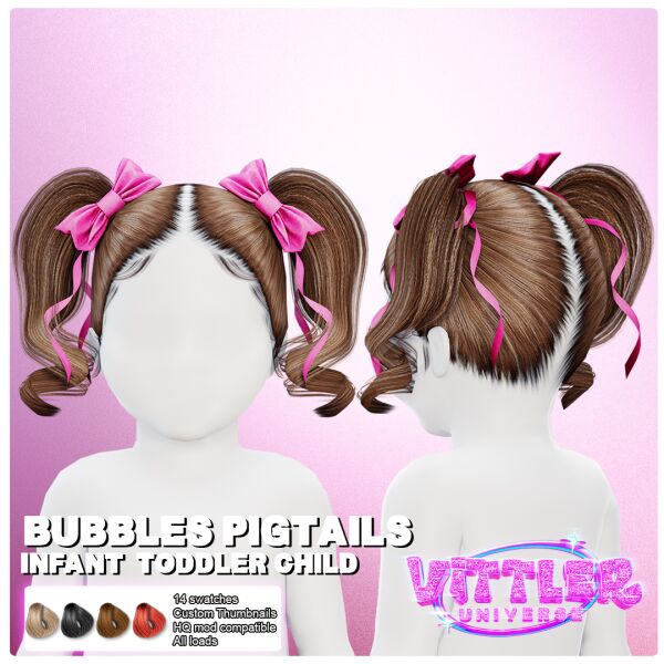 Bubbles Pigtails Hair for Kids Sims 4 CC