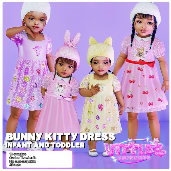 Adorable Bunny Kitty Dress for Infants and Toddlers Sims 4 CC