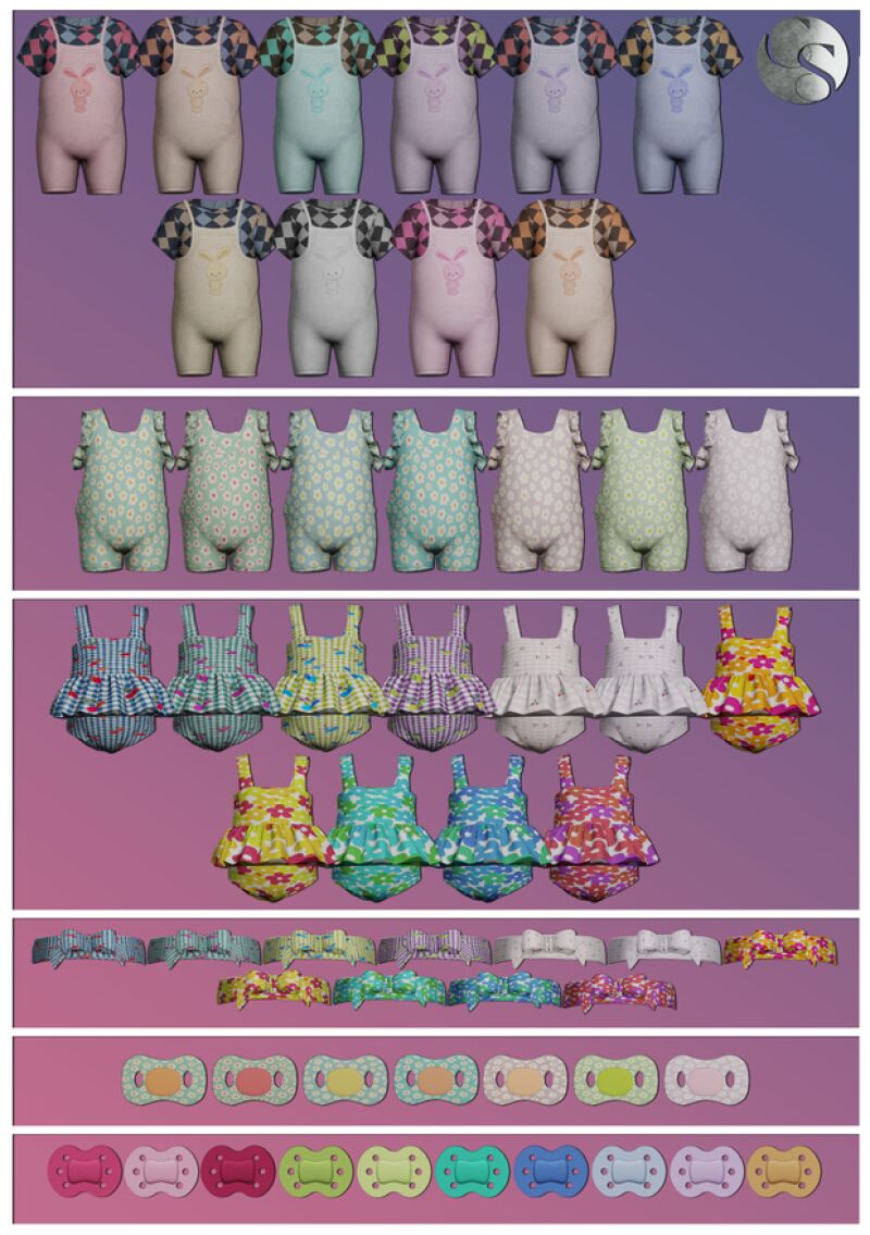 sims 4 cc camuflaje daycare infant collection 3 onsies 2 pacifiers headband fs by camuflaje 2