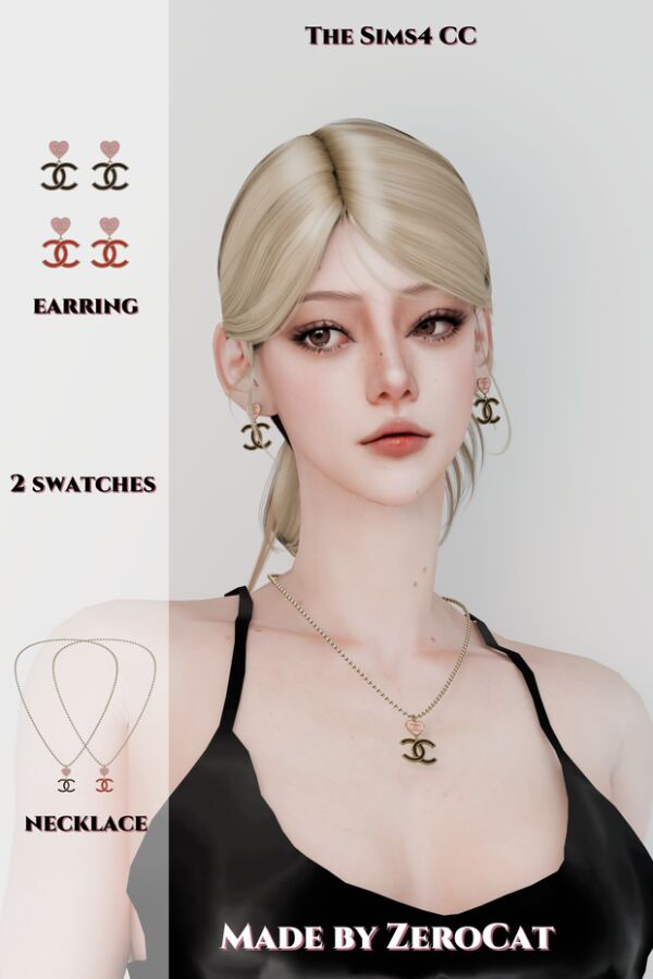 Chanel Earrings & Necklace By Zerocatsims Sims 4 CC