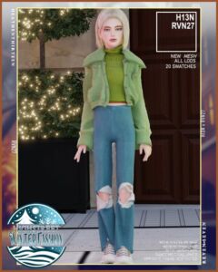 Classic Flare Relaxed Fit Ripped Jeans for Kids Sims 4 CC