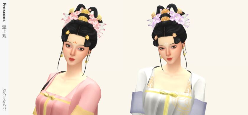 sims 4 cc chinese hairstyle frescoes by sixcirclescc 2