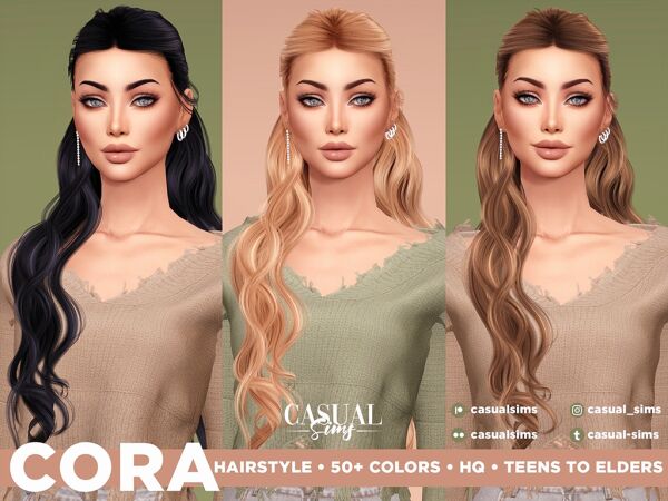 Cora Hairstyle – Long Wavy Curls Sims 4 CC