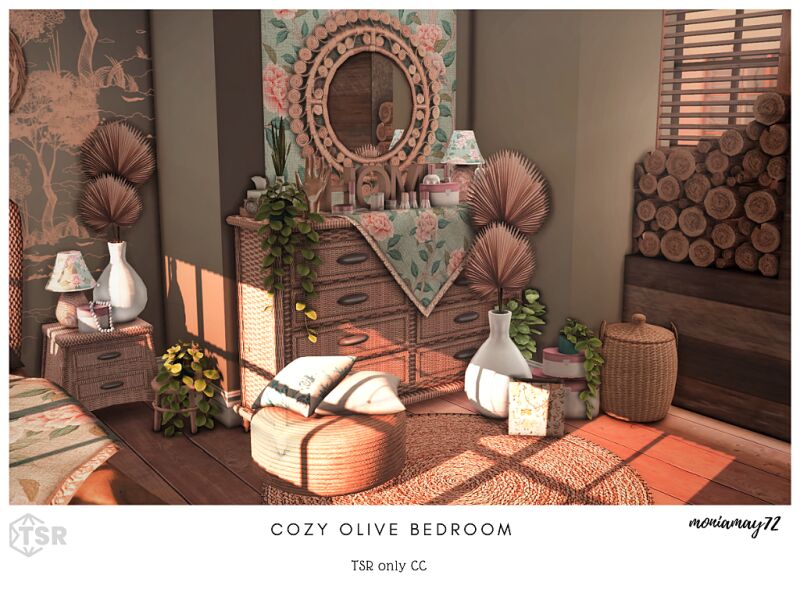 sims 4 cc cozy olive bedroom 3