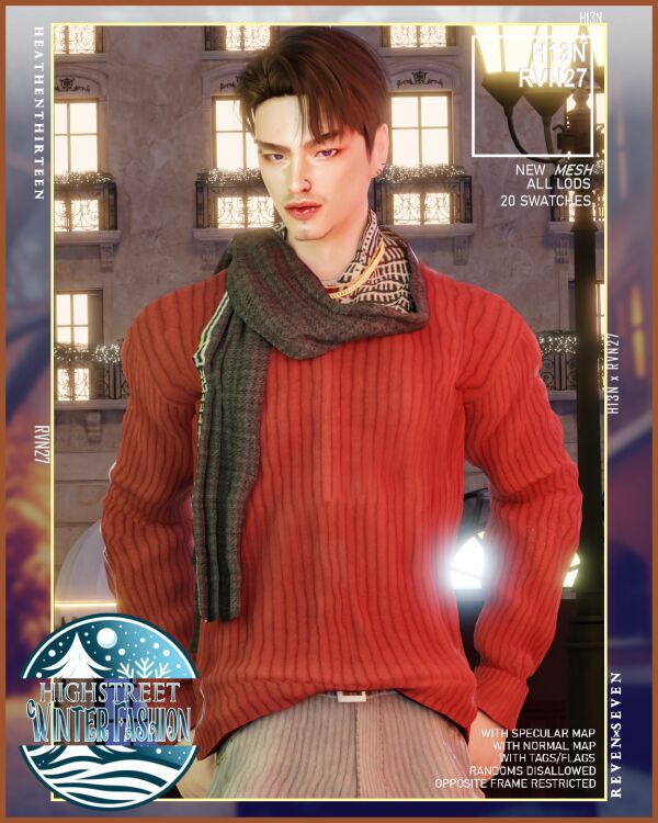 Stylish Layered Sweater with Winter Scarf Sims 4 CC