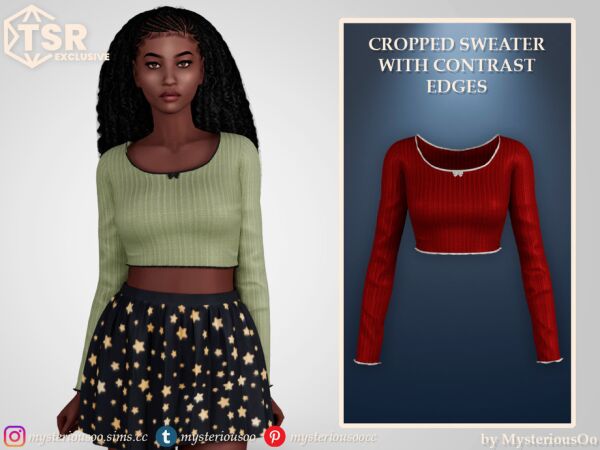 Chic Cropped Sweater with Contrast Edges Sims 4 CC