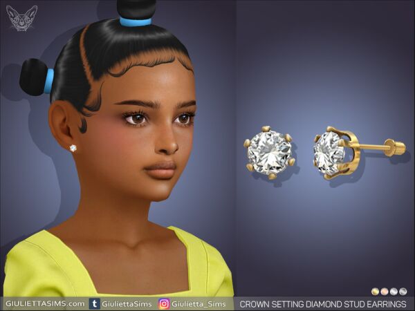 Crown Setting Diamond Stud Earrings for Kids Sims 4 CC