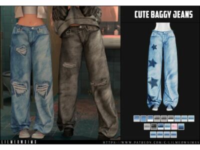 Cute Baggy Jeans by Lilmeowsimss Sims 4 CC