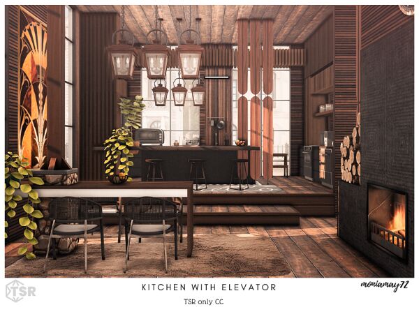 Stunning Dark Wooden Kitchen Design Sims 4 CC