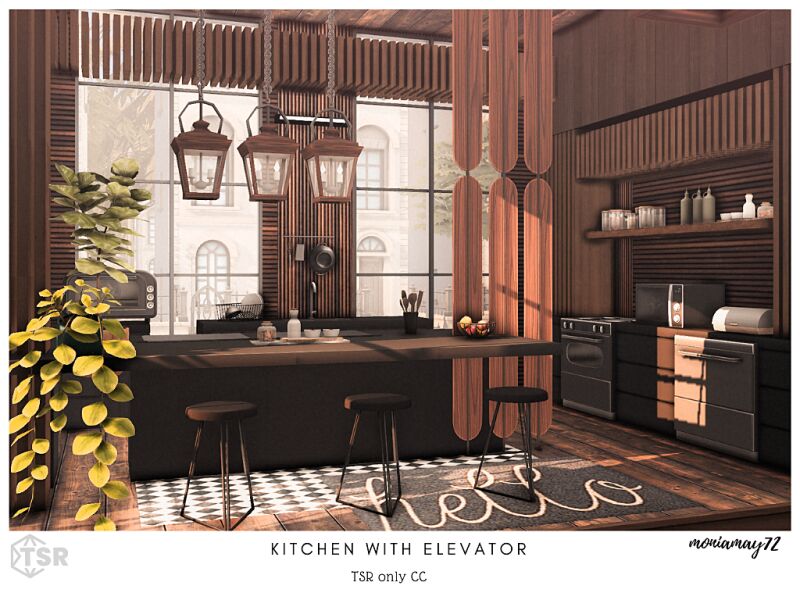 sims 4 cc dark big wooden kitchen 3