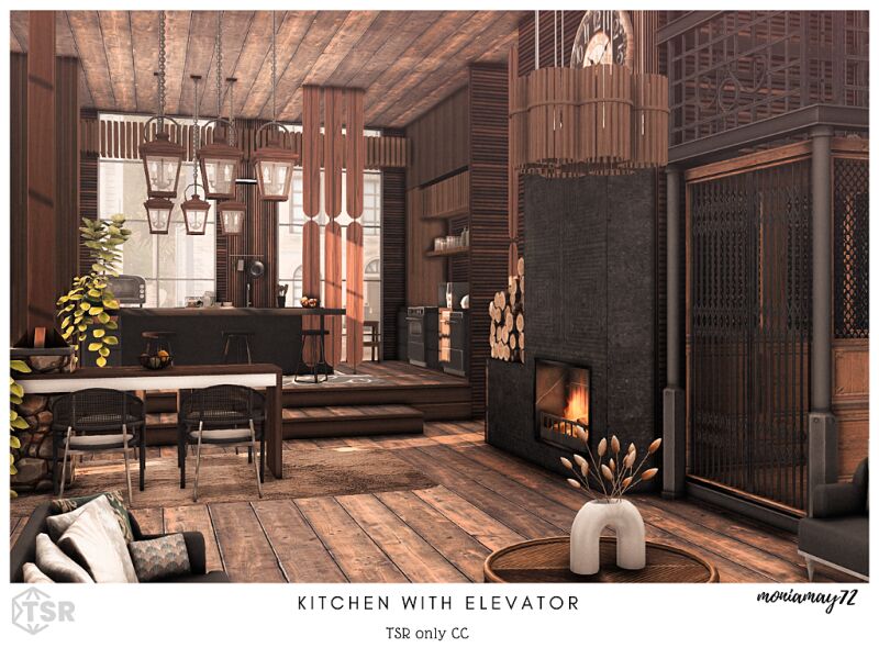 sims 4 cc dark big wooden kitchen 4